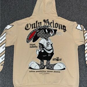 Left Point Beige Bugs Bunny Rhinestone Hoodie * Size XL